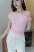 Short-Sleeve One-Shoulder Plain Ruched Cropped Tops